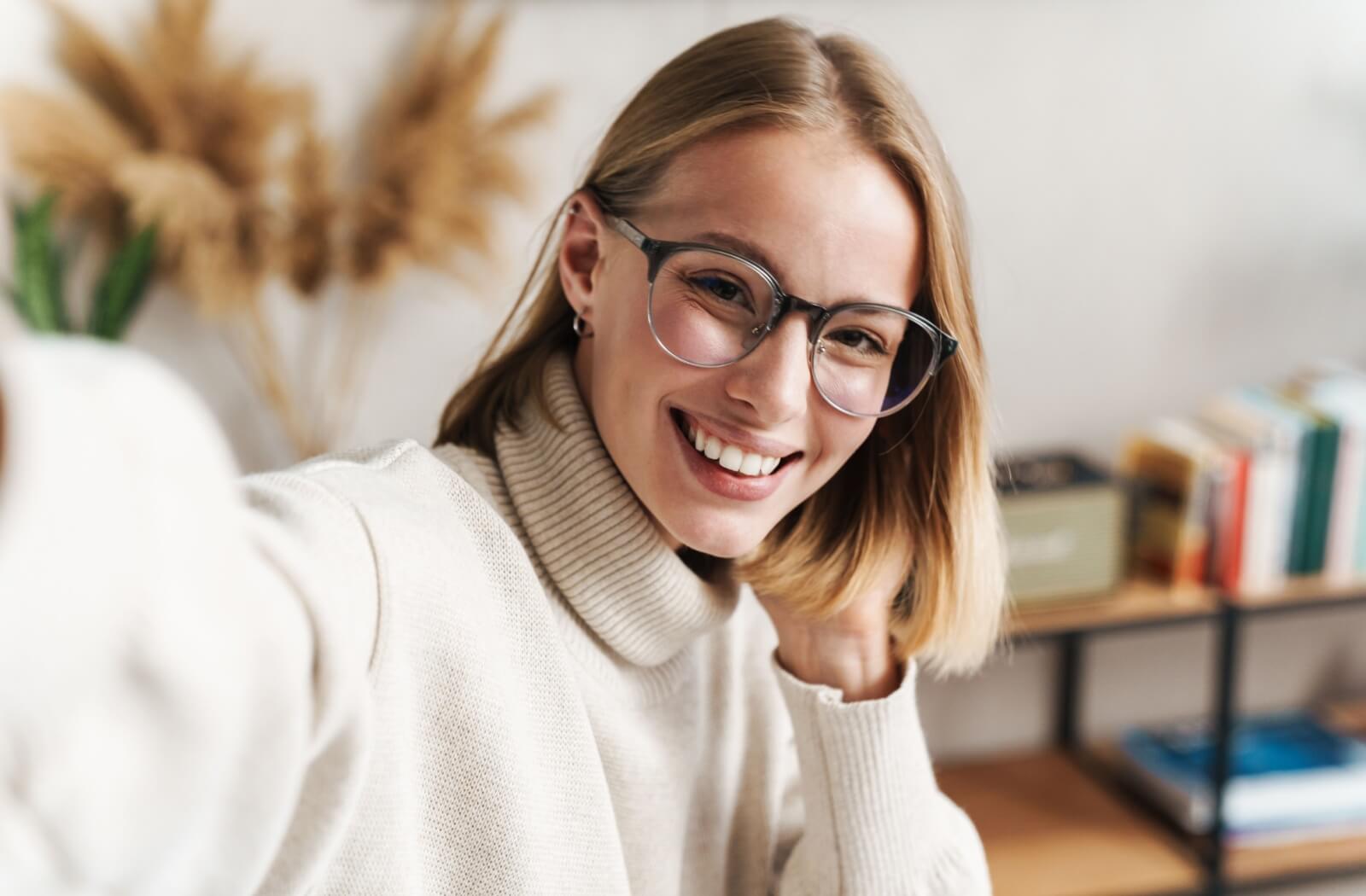 Lifestyle portrait of person wearing modern eyeglasses