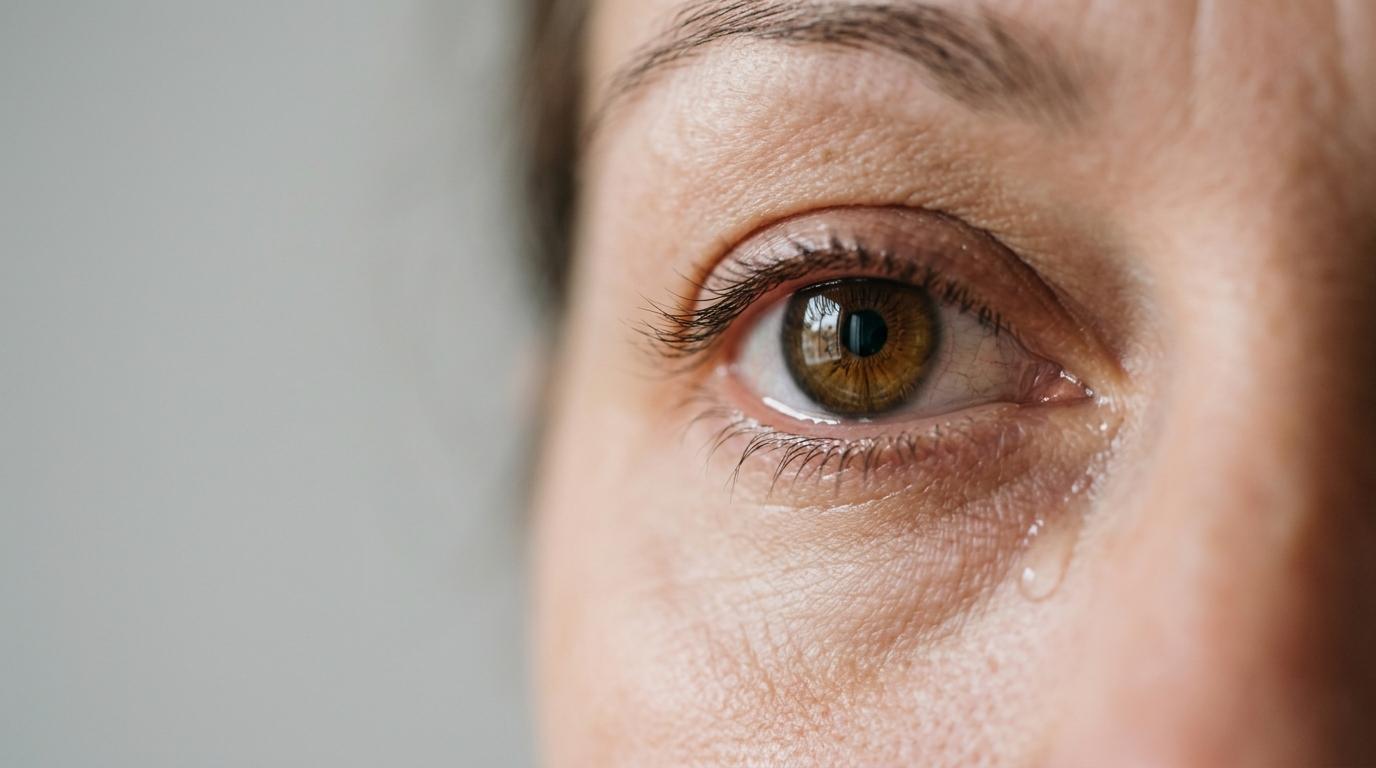 Close-up of a tearing eye.